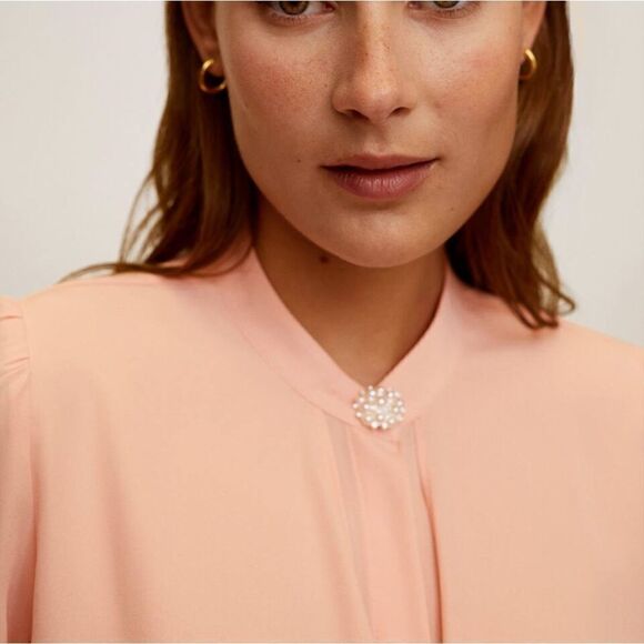 Mango Flowy Shirt With Jewel Pearl Button New - Picture 6 of 7